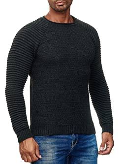 Herren Streetwear Grob Strick Pullover im Biker Style Langarm Rundhals Strickpullover 318, Farbe:Anthrazit, Größe:3XL von R-Neal