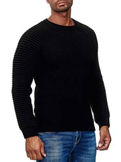 Herren Streetwear Grob Strick Pullover im Biker Style Langarm Rundhals Strickpullover 318, Farbe:Schwarz, Größe:3XL von R-Neal