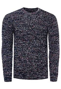 Herren Strick-Pullover Schwerer Grob-Strick Pullover Langarm Kontrast Strick Rundhals Pulli 367, Farbe:Indigo, Größe:S von R-Neal