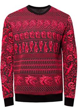 Herren Sweatshirt Rot Jacquard Sweater Rundhals Party Sweat-Shirt Designer Pullover 146, Farbe:Rot, Größe:2XL von R-Neal