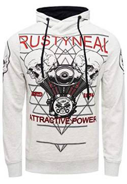 Herren Sweatshirt Rusty Neal Sweat-Shirt Printed Sweater Sweat Kapuzen Pullover Langarm Kapuzenpullover 148, Farbe:Grau, Größe:M von R-Neal