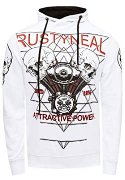 Herren Sweatshirt Rusty Neal Sweat-Shirt Printed Sweater Sweat Kapuzen Pullover Langarm Kapuzenpullover 148, Farbe:Weiß, Größe:M von R-Neal