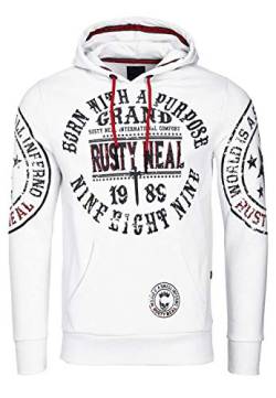 Herren Sweatshirt Rusty Neal Sweatjacke Printed Sweater Sweat-Jacke Kapuzen Pullover Langarm Kapuzenpullover 077/078, Größe:L, 077/078:Weiß 078 von R-Neal