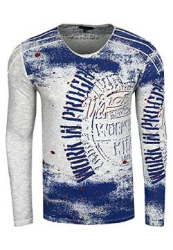 Longshirt Rusty Neal Herren Langarm Shirt Longsleeve Oil Wash Verwaschen Stretch Plakativer Front Print, Farbe:Grau 109, Größe:XL von R-Neal