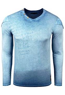 Longshirt Rusty Neal Herren Langarm Shirt Longsleeve Oil Wash Verwaschen Stretch Plakativer Front Print, Farbe:Petrol 117, Größe:XL von R-Neal