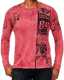 Longshirt Rusty Neal Herren Langarm T-Shirt Rundhals Oil Washed Front Print Longsleeve Colorful Cotton 146, Farbe:Rot, Größe:M von R-Neal