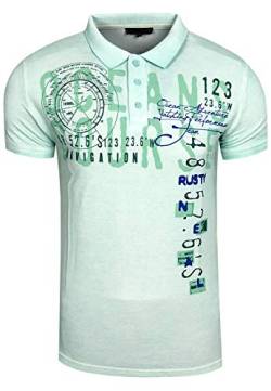 Polo-Shirt 'Rusty Neal' Herren Polo T-Shirt Kent-Kragen Verwaschen mit Front Print Regular Fit Stretch, Größe:S, Artikel/Farbe:Mint 213 von R-Neal