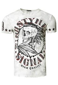Printed T-Shirt Men Shirt Skull HQ Regular Fit Stretch 100% Baumwolle S M L XL XXL 3XL 232, Farbe:Weiß, Größe:M von R-Neal