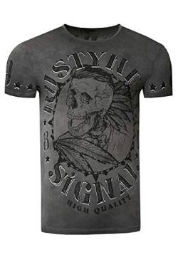 Printed T-Shirt Men Shirt Skull HQ Regular Fit Stretch 100% Baumwolle S M L XL XXL 3XL 232, Größe:2XL, Farbe:Anthrazit von R-Neal