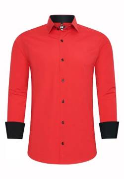 R-Neal Business-Hemd Herren Kontrast Hemd Hochzeit-Hemd Slim Fit Hemden Stretchhemd S - 4XL G44, Farbe:Rot, Größe:3XL von R-Neal