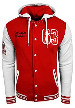 R-Neal College Jacke Herren Kapuzenpullver Collegejacke Sweatshirt College Sweater 76-1, Größe:L, 6876-1:Rot/Weiß von R-Neal