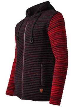 R-Neal Herren Biker Strick-Jacke Kapuzenpullover mit Reißverschluss Schwerer Grobstrick Kapuzen Strick Pullover Streetwear 408, Farbe:Schwarz/Rot, Größe:M von R-Neal