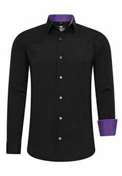 R-Neal Herren Business Hemd Schwarz Kontrast-Hemd Freizeithemd Hochzeithemd Black-Shirt S M L XL XXL 3XL 4XL 44, Farbe:Schwarz/Lila, Größe:2XL von R-Neal