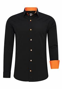 R-Neal Herren Business Hemd Schwarz Kontrast-Hemd Freizeithemd Hochzeithemd Black-Shirt S M L XL XXL 3XL 4XL 44, Farbe:Schwarz/Orange, Größe:4XL von R-Neal