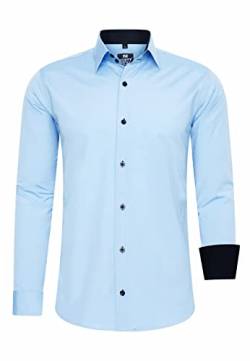 R-Neal Herren Hemd Kontrast Freizeithemd Kent-Kragen Stretch-Hemd S M L XL 2XL 3XL 4XL 44, Farbe:Hell Blau, Größe:2XL von R-Neal