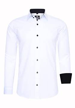 R-Neal Herren Hemd Schwarz Weiß Kontrast Business-Hemd Einfarbig Herrenhemd Büro-Hemd Hemden Slim S - 4XL 44, Farbe:Weiß/Schwarz, Größe:2XL von R-Neal