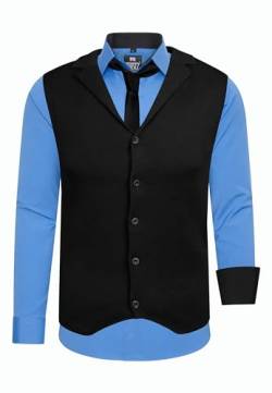 R-Neal Herren Hemd Weste Krawatte Set Business Slim Fit Stretch Strick-Weste Anzug-Set Sakko 44/40/90, Farbe:Blau, Größe:XL von R-Neal