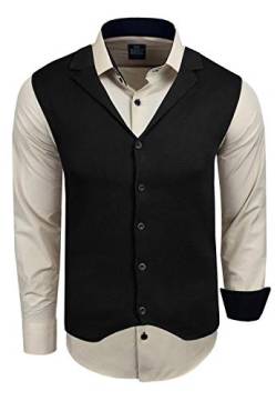 R-Neal Herren Hemd Weste Set Business Slim Fit Stretch Strick-Weste Anzug-Set Sakko Hemden 44/40, Farbe:Beige, Größe:XL von R-Neal