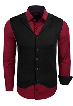 R-Neal Herren Hemd Weste Set Business Slim Fit Stretch Strick-Weste Anzug-Set Sakko Hemden 44/40, Farbe:Bordeaux, Größe:3XL von R-Neal