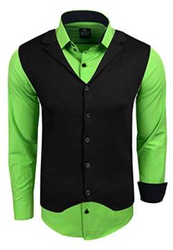 R-Neal Herren Hemd Weste Set Business Slim Fit Stretch Strick-Weste Anzug-Set Sakko Hemden 44/40, Farbe:Grün, Größe:L von R-Neal