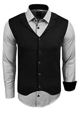 R-Neal Herren Hemd Weste Set Business Slim Fit Stretch Strick-Weste Anzug-Set Sakko Hemden 44/40, Farbe:Hell Grau, Größe:3XL von R-Neal