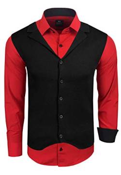 R-Neal Herren Hemd Weste Set Business Slim Fit Stretch Strick-Weste Anzug-Set Sakko Hemden 44/40, Farbe:Rot, Größe:XL von R-Neal