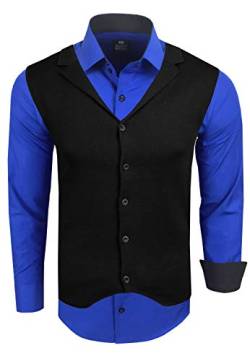 R-Neal Herren Hemd Weste Set Business Slim Fit Stretch Strick-Weste Anzug-Set Sakko Hemden 44/40, Farbe:Sax, Größe:M von R-Neal