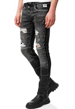 R-Neal Herren Jeans Hose Streetwear Stretch Cotton Destroyed Pants Biker Jeanshose Knopfleiste Vintage Used Clubwear Denim 237/239/240/241, Hosengröße:30W / 32L, Denim Color:12-241-1 von R-Neal