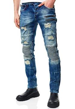 R-Neal Herren Jeans Hose Streetwear Stretch Cotton Destroyed Pants Biker Jeanshose Knopfleiste Vintage Used Clubwear Denim 237/239/240/241, Hosengröße:30W / 32L, Denim Color:12-241-2 von R-Neal