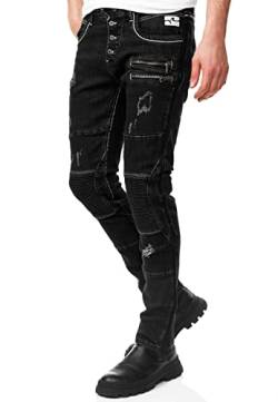 R-Neal Herren Jeans Hose Streetwear Stretch Cotton Destroyed Pants Biker Jeanshose Knopfleiste Vintage Used Clubwear Denim 237/239/240/241, Hosengröße:30W / 32L, Denim Color:12-241-3 von R-Neal