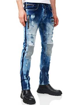 R-Neal Herren Jeans Hose Streetwear Stretch Cotton Destroyed Pants Biker Jeanshose Knopfleiste Vintage Used Clubwear Denim 237/239/240/241, Hosengröße:30W / 32L, Denim Color:12-241-4 von R-Neal