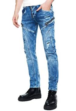 R-Neal Herren Jeans Hose Streetwear Stretch Cotton Destroyed Pants Biker Jeanshose Knopfleiste Vintage Used Clubwear Denim 237/239/240/241, Hosengröße:33W / 32L, Denim Color:12-239-2 von R-Neal