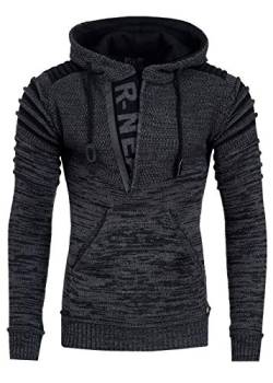 R-Neal Kapuzen-Pullover Herren Pullover Strick mit Kapuze Pulli Hoodie Zipper mit Front Brand Logo im Future Design 343, Farbe:Anthrazit, Größe:L von R-Neal