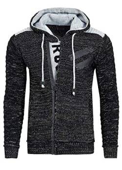 R-Neal Kapuzen-Strick-Jacke Herren Strick Pullover Jacke mit Kapuze und Ausgefallenem Zipper Future Design 344, Farbe:Schwarz, Größe:2XL von R-Neal