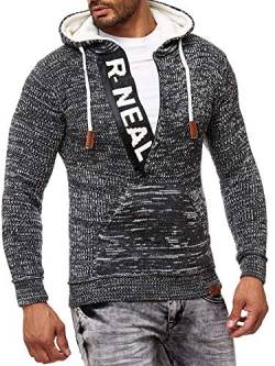 R-Neal Kapuzenpullover Knitwear Strick Kapuzen Pullover Herren Zipper Grobstrick Strickpullover Langarm 277, Farbe:Anthrazit, Größe:L von R-Neal