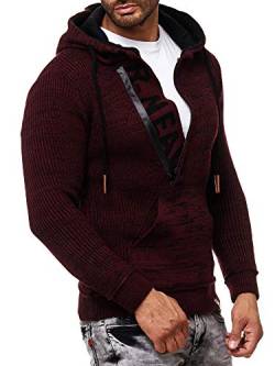 R-Neal Kapuzenpullover Knitwear Strick Kapuzen Pullover Herren Zipper Grobstrick Strickpullover Langarm 277, Farbe:Bordeaux, Größe:L von R-Neal