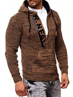 R-Neal Kapuzenpullover Knitwear Strick Kapuzen Pullover Herren Zipper Grobstrick Strickpullover Langarm 277, Farbe:Camel, Größe:M von R-Neal