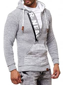 R-Neal Kapuzenpullover Knitwear Strick Kapuzen Pullover Herren Zipper Grobstrick Strickpullover Langarm 277, Farbe:Grau, Größe:M von R-Neal