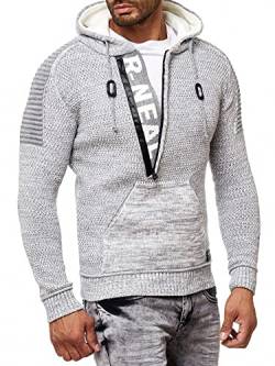 R-Neal Kapuzenpullover Knitwear Strick Kapuzen Pullover Herren Zipper Grobstrick Strickpullover Langarm 277, Farbe:Grau 90, Größe:2XL von R-Neal