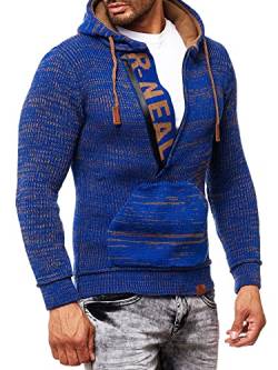 R-Neal Kapuzenpullover Knitwear Strick Kapuzen Pullover Herren Zipper Grobstrick Strickpullover Langarm 277, Farbe:Sax, Größe:S von R-Neal