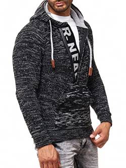 R-Neal Kapuzenpullover Knitwear Strick Kapuzen Pullover Herren Zipper Grobstrick Strickpullover Langarm 277, Farbe:Schwarz/Grau, Größe:2XL von R-Neal