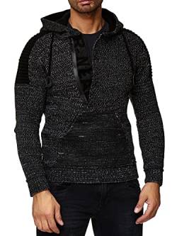 R-Neal Kapuzenpullover Knitwear Strick Kapuzen Pullover Herren Zipper Grobstrick Strickpullover Langarm 277, Farbe:Schwarz 90, Größe:L von R-Neal