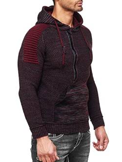 R-Neal Kapuzenpullover Knitwear Strick Kapuzen Pullover Herren Zipper Grobstrick Strickpullover Langarm 277, Farbe:Weinrot 90, Größe:3XL von R-Neal