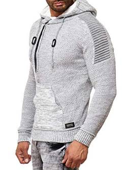 R-Neal Kapuzenpullover Knitwear Strick Kapuzen Pullover Herren Zipper Grobstrick Strickpullover Langarm 290, Farbe:Grau, Größe:2XL von R-Neal