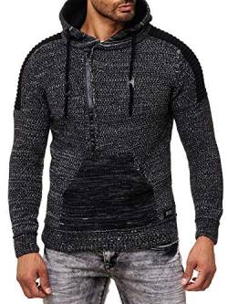 R-Neal Kapuzenpullover Knitwear Strick Kapuzen Pullover Herren Zipper Grobstrick Strickpullover Langarm 290, Farbe:Schwarz, Größe:XL von R-Neal