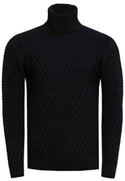 R-Neal Rollkragenpullover Herren Feinstrickpullover mit Stehkragen Langarm Fein-Strick Pulli Rollkragen-Ausschnitt für Männer 380, Farbe:Schwarz, Größe:2XL von R-Neal