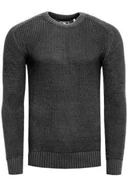 R-Neal Strickpullover Herren Basic Business Rundhalspullover Crew Neck Langarm Strick Pulli Rundhals-Ausschnitt für Männer 383, Farbe:Anthrazit, Größe:M von R-Neal