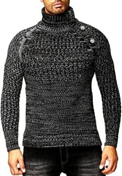 Rollkragen Winter Pullover mit Seitlicher Knopfleiste Schwerer Grobstrick Pullover mit Stehkragen Rolli S - 4XL 338, Farbe:Schwarz, Größe:L von R-Neal
