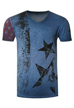 Rusty Neal Herren T-Shirt Kurzarm Amerika USA Stars and Stripes V-Neck 100% Baumwolle S M L XL XXL 3XL, Größe:XL, Farbe:Indigo von R-Neal