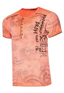 Rusty Neal Herren T-Shirt Rundhals Knopfleiste Tee Shirt Kurzarm Regular Fit Stretch 100% Baumwolle S M L XL XXL 3XL 246, Farbe:Orange, Größe:S von R-Neal